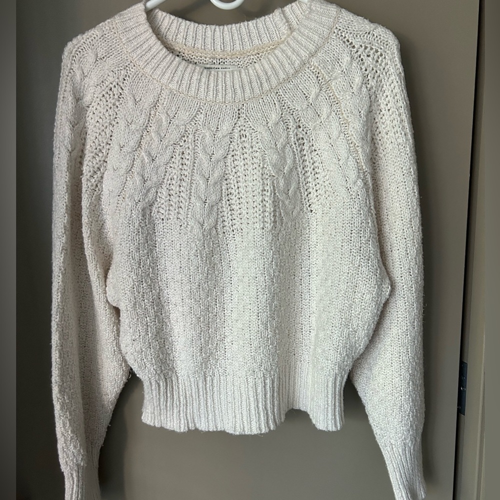 American Eagle Outfitters Cream Cable Knit Sweater Size Medium Y2K AE Women’s